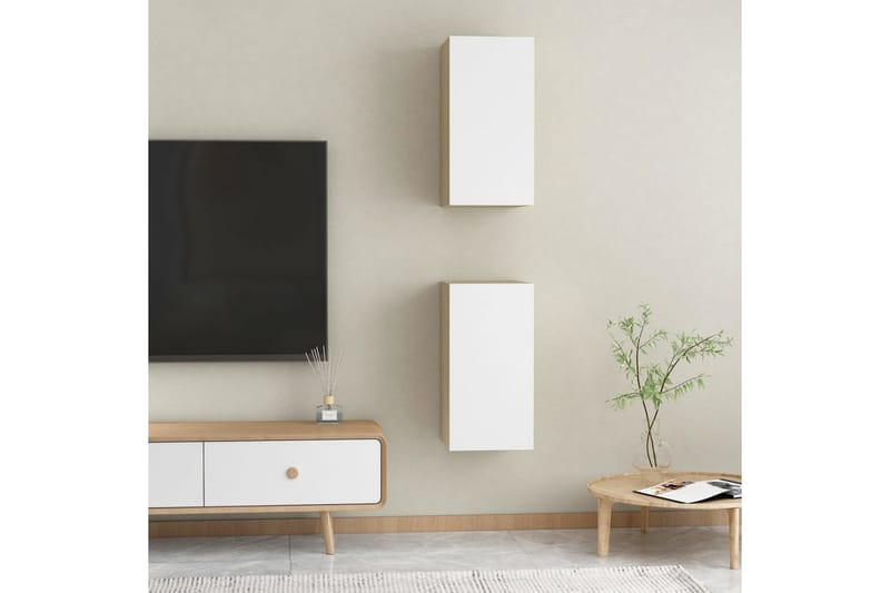 TV-tasot 2 kpl valkoinen ja Sonoma-tammi 30,5x30x60 cm - Huonekalut - TV- & Mediakalusteet - Tv taso & Mediataso
