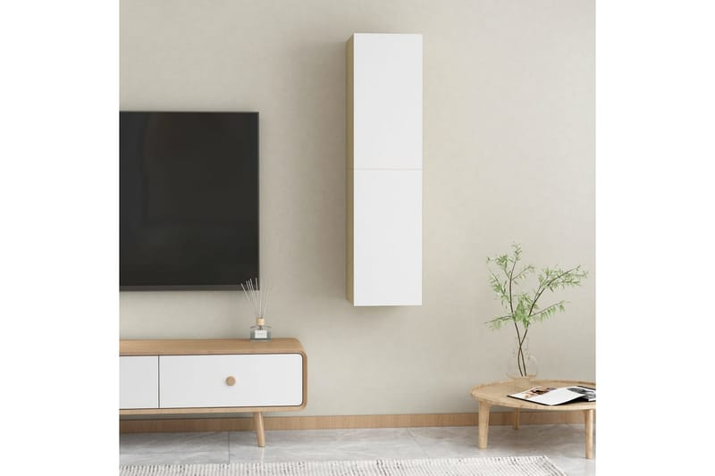 TV-tasot 2 kpl valkoinen ja Sonoma-tammi 30,5x30x60 cm - Huonekalut - TV- & Mediakalusteet - Tv taso & Mediataso