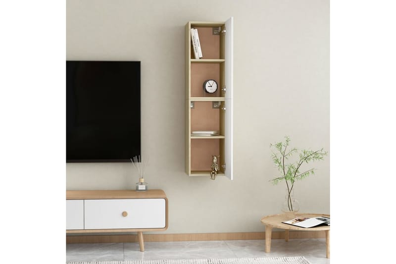 TV-tasot 2 kpl valkoinen ja Sonoma-tammi 30,5x30x60 cm - Huonekalut - TV- & Mediakalusteet - Tv taso & Mediataso
