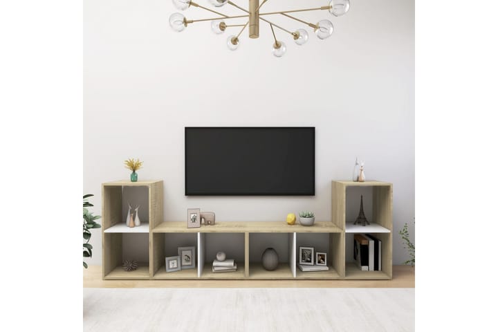 TV-tasot 4 kpl valkoinen/Sonoma-tammi 72x35x36,5 cm - Beige - TV-kaappi