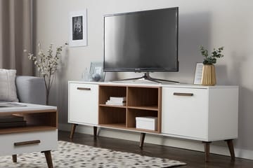 Alloa lattiaseisova tv-taso 180 cm säilytyksellä vaaleasta puusta - Valkoinen - Huonekalut - TV- & Mediakalusteet - Tv taso & Mediataso