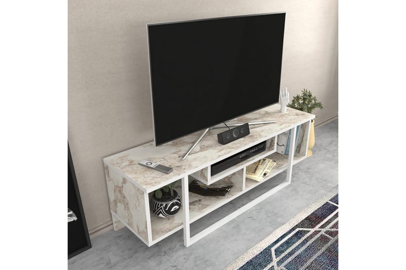 Andifli lattialla seisova tv-taso 120 cm säilytystilalla puuta - Marmorinbeige - Huonekalut - TV- & Mediakalusteet - Tv taso & Mediataso