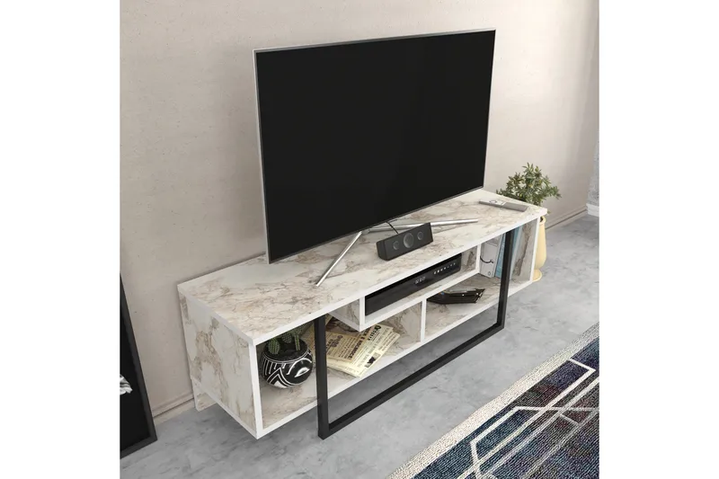 Andifli lattialla seisova tv-taso 120 cm säilytystilalla puuta metallirungolla - Valkoinen - Huonekalut - TV- & Mediakalusteet - Tv taso & Mediataso