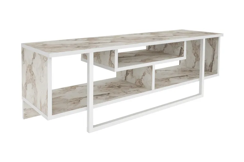 Andifli lattialla seisova tv-taso 120 cm säilytystilalla puuta, Marmorinbeige