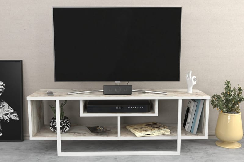 Andifli lattialla seisova tv-taso 120 cm säilytystilalla puuta - Marmorinbeige - Huonekalut - TV- & Mediakalusteet - Tv taso & Mediataso