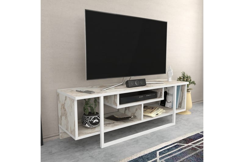 Andifli lattialla seisova tv-taso 120 cm säilytystilalla puuta - Marmorinbeige - Huonekalut - TV- & Mediakalusteet - Tv taso & Mediataso