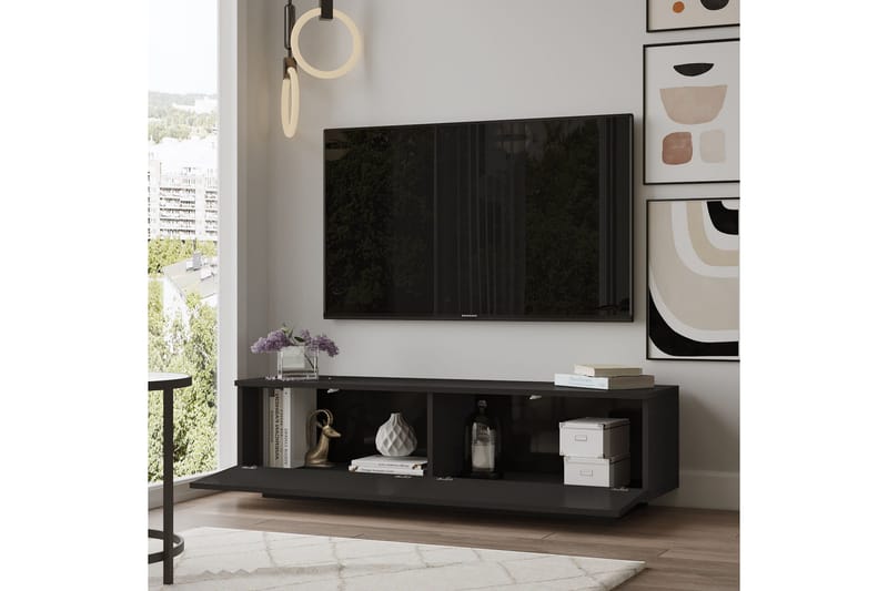 Caswell lattiaseisova tv-taso 140 cm säilytyksellä maalattu puu - Musta - Huonekalut - TV- & Mediakalusteet - Tv taso & Mediataso