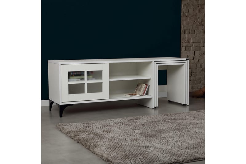 Comfortale lattialla seisova tv-taso pyörillä 150 cm säilytystilalla maalattua puuta - Valkoinen - Huonekalut - TV- & Mediakalusteet - Tv taso & Mediataso
