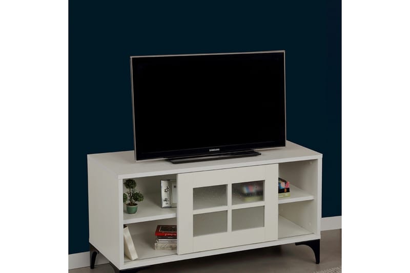 Comfortale lattiaseisova tv-taso 100 cm säilytyksellä maalattu puu - Valkoinen - Huonekalut - TV- & Mediakalusteet - Tv taso & Mediataso