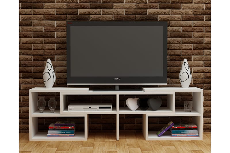 Decorotika lattialla seisova jatkettava tv-taso 136 cm säilytystilalla maalattua puuta - Valkoinen - Huonekalut - TV- & Mediakalusteet - Tv taso & Mediataso