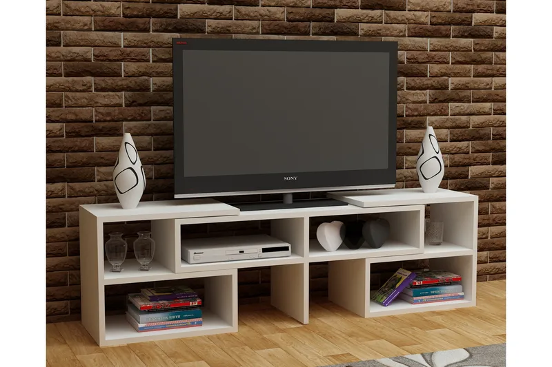 Decorotika lattialla seisova jatkettava tv-taso 136 cm säilytystilalla maalattua puuta - Valkoinen - Huonekalut - TV- & Mediakalusteet - Tv taso & Mediataso