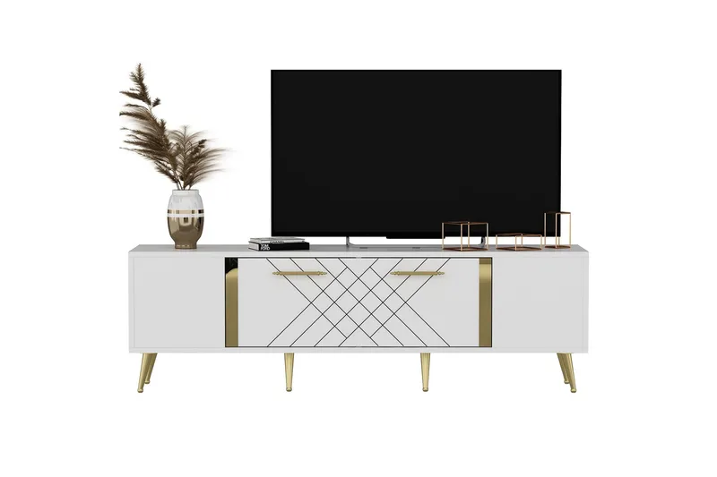 Detas TV-taso 150x35 cm Valkoinen/Kulta, Hanah Home