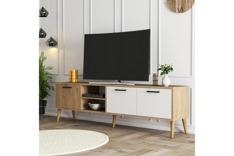 Essexa TV-taso 180x35 cm Ruskea/Valkoinen - Hanah Home - Huonekalut - TV- & Mediakalusteet - Tv taso & Mediataso