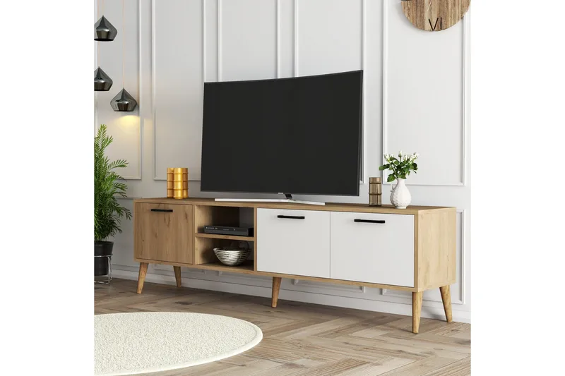 Essexa TV-taso 180x35 cm ruskea/valkoinen - Huonekalut - TV- & Mediakalusteet - Tv taso & Mediataso