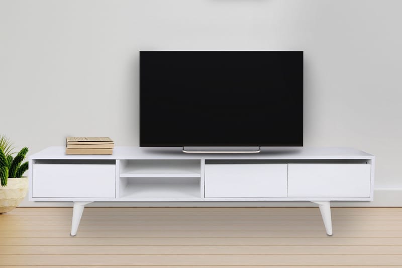 Fresenborg lattiaseisova tv-taso 180 cm säilytyksellä maalattu puu - Valkoinen - Huonekalut - TV- & Mediakalusteet - Tv taso & Mediataso