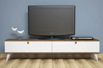 Gersby lattiaseisova tv-taso 160 cm säilytyksellä tummasta puusta - Valkoinen - Huonekalut - TV- & Mediakalusteet - Tv taso & Mediataso