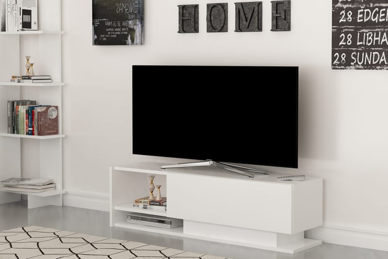 Hejde lattiaseisova tv-taso 120 cm säilytystilalla maalattu puu - Valkoinen - Huonekalut - TV- & Mediakalusteet - Tv taso & Mediataso