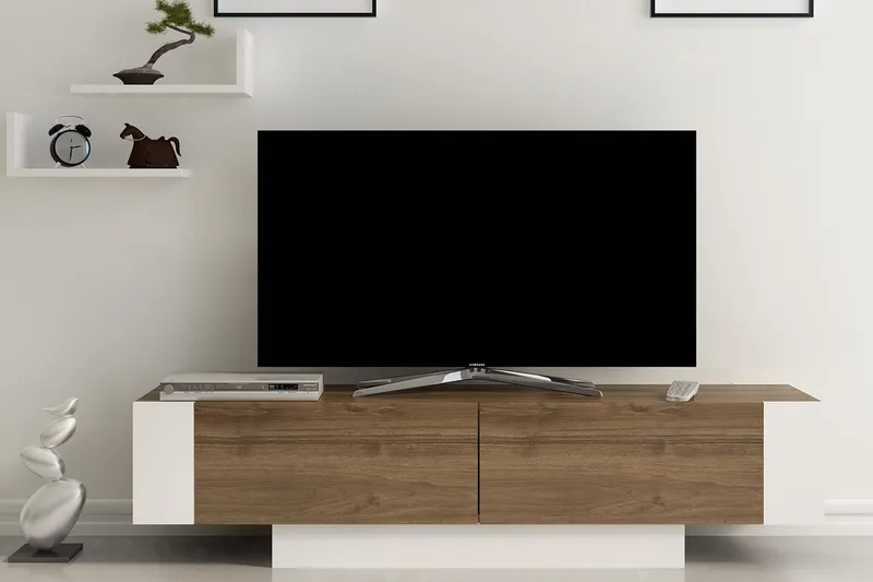 Hejde lattiaseisova tv-taso 150 cm säilytyksellä, tummaa puuta - Pähkinänruskea - Huonekalut - TV- & Mediakalusteet - Tv taso & Mediataso