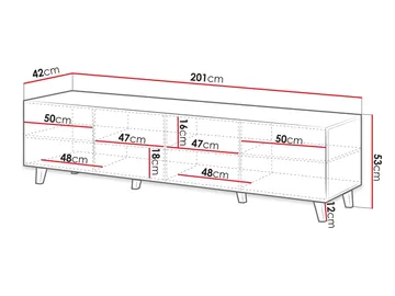Juniskär Ribbattu TV-pöytä puusta säilytystilalla - syvyys 40 cm, leveys 200 cm, korkeus 49 cm - Musta/Tammi - Huonekalut - TV- & Mediakalusteet - Tv taso & Mediataso