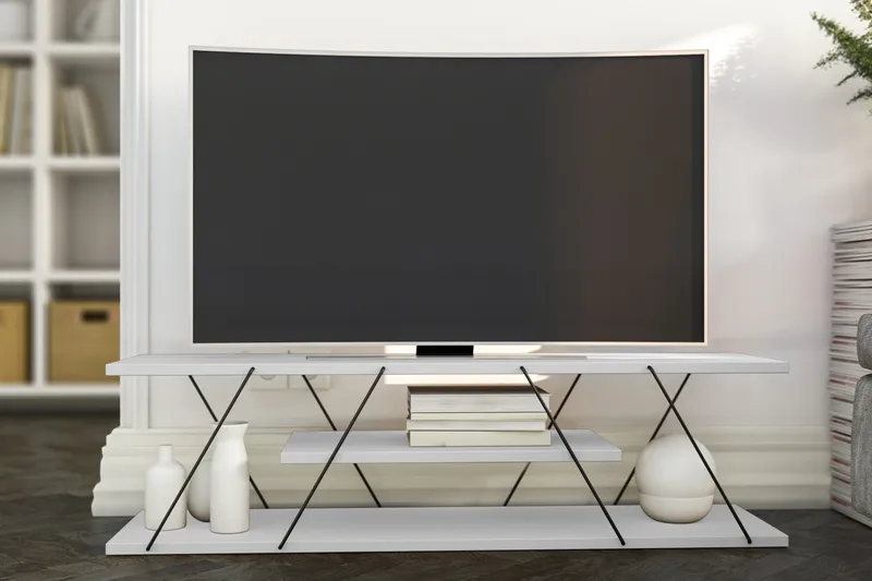 Ljusfors lattiaseisova tv-taso 120 cm säilytyksellä maalattua puuta - Valkoinen - Huonekalut - TV- & Mediakalusteet - Tv taso & Mediataso