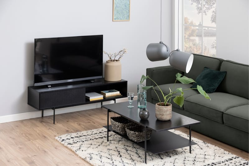 Mehoopany lattialla seisova tv-taso 140 cm säilytystilalla maalattua puuta - Musta - Huonekalut - TV- & Mediakalusteet - Tv taso & Mediataso