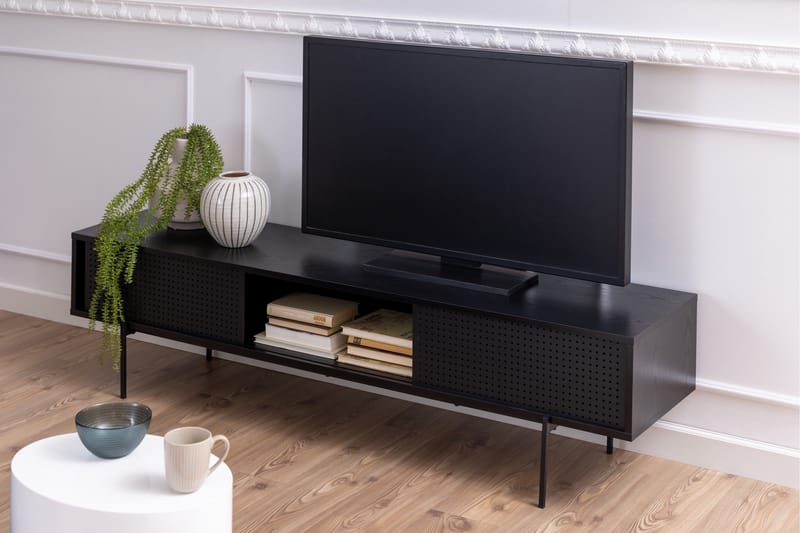 Mehoopany lattialle sijoitettava tv-taso 180 cm säilytystilalla tummaa puuta - Musta - Huonekalut - TV- & Mediakalusteet - Tv taso & Mediataso