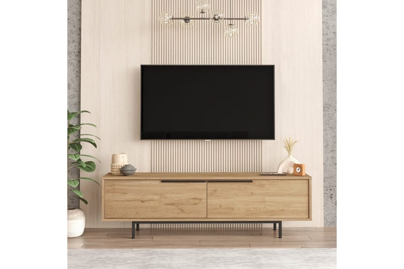 Munish lattiaseisova tv-taso 160 cm säilytyksellä, pähkinä - Ruskea - Huonekalut - TV- & Mediakalusteet - Tv taso & Mediataso