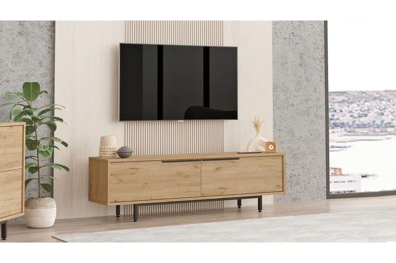 Munish lattiaseisova tv-taso 160 cm säilytyksellä, pähkinä, Ruskea