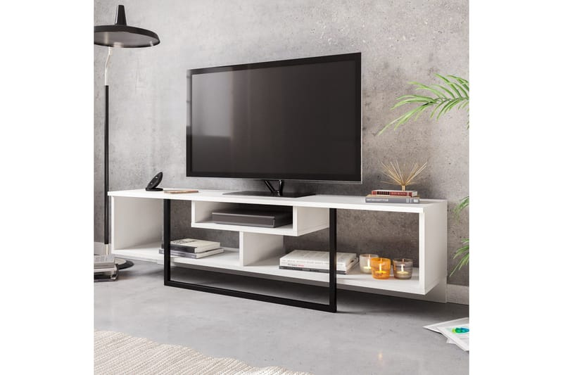 Naftali lattialle sijoitettava tv-taso 149 cm säilytystilalla, maalattua puuta - Valkoinen - Huonekalut - TV- & Mediakalusteet - Tv taso & Mediataso
