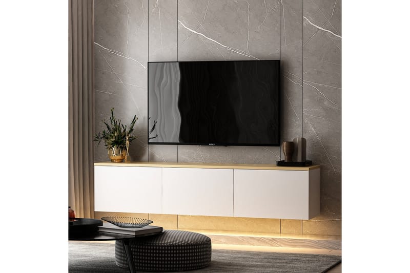 Neon TV-taso 160x32 cm Valkoinen/Ruskea - Hanah Home - Huonekalut - TV- & Mediakalusteet - Tv taso & Mediataso