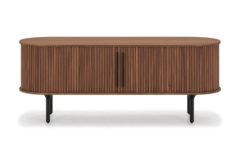 Noira ovaali säleikköinen TV-taso, pähkinäpuu, 150x45 cm, Tummanruskea / ruskea puu