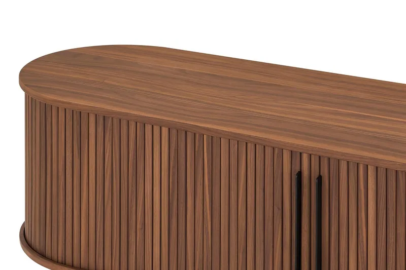 Noira ovaali säleikköinen TV-taso, pähkinäpuu, 150x45 cm - Tummanruskea / ruskea puu - Huonekalut - TV- & Mediakalusteet - Tv taso & Mediataso