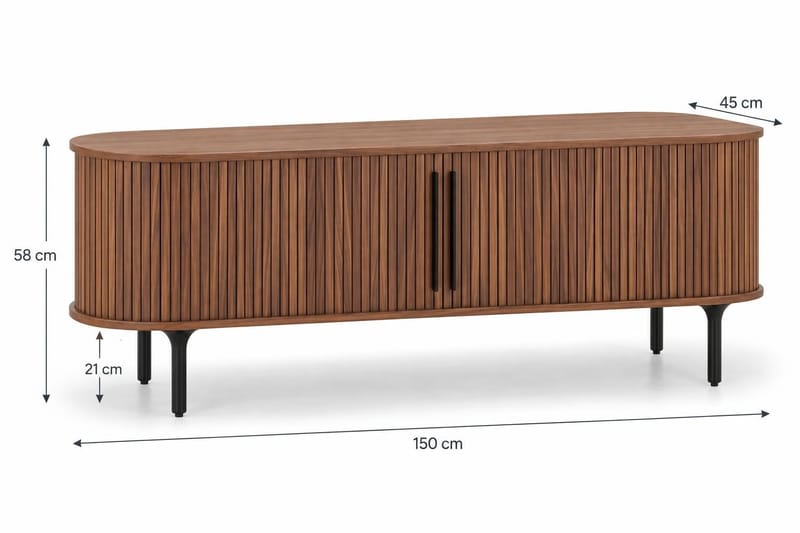 Noira uurrettu soikea TV-taso 150 cm säilytystilalla, puu ja pähkinäpuu - Ruskea - Huonekalut - TV- & Mediakalusteet - Tv taso & Mediataso