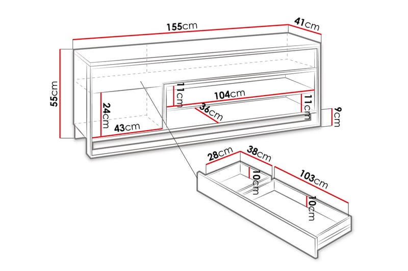 Quant 41x155 cm - Tammi/Musta - Huonekalut - TV- & Mediakalusteet - Tv taso & Mediataso