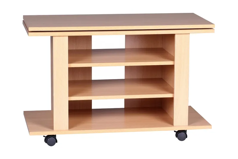 Reeti lattiaseisova tv-taso 75 cm pyörillä ja säilytyksellä vaaleasta puusta, Beige