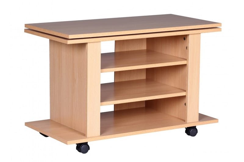 Reeti lattiaseisova tv-taso 75 cm pyörillä ja säilytyksellä vaaleasta puusta - Beige - Huonekalut - TV- & Mediakalusteet - Tv taso & Mediataso