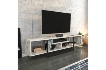 Rinorea lattialla seisova tv-taso 150 cm säilytystilalla, maalattua puuta, marmorin näköinen - Valkoinen - Huonekalut - TV- & Mediakalusteet - Tv taso & Mediataso