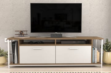Rinorea lattialla seisova tv-taso 160 cm säilytystilalla, maalattua puuta - Valkoinen|Ruskea - Huonekalut - TV- & Mediakalusteet - Tv taso & Mediataso