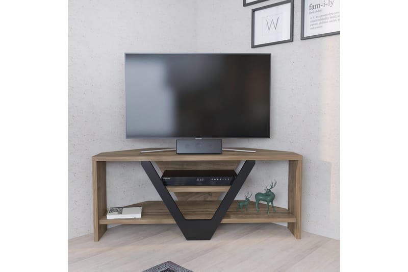 Rinorea lattiamallinen tv-taso 90 cm säilytystilalla tummaa puuta - Ruskea - Huonekalut - TV- & Mediakalusteet - Tv taso & Mediataso