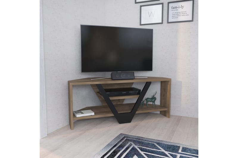 Rinorea lattiamallinen tv-taso 90 cm säilytystilalla tummaa puuta - Ruskea - Huonekalut - TV- & Mediakalusteet - Tv taso & Mediataso