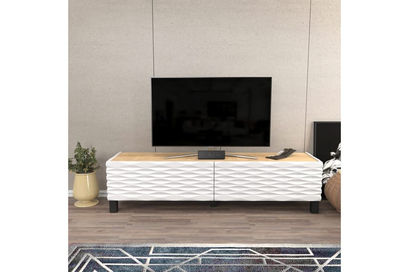 Rinorea lattiaseisova tv-taso 149,2x38 cm säilytyksellä tammi - Valkoinen - Huonekalut - TV- & Mediakalusteet - Tv taso & Mediataso