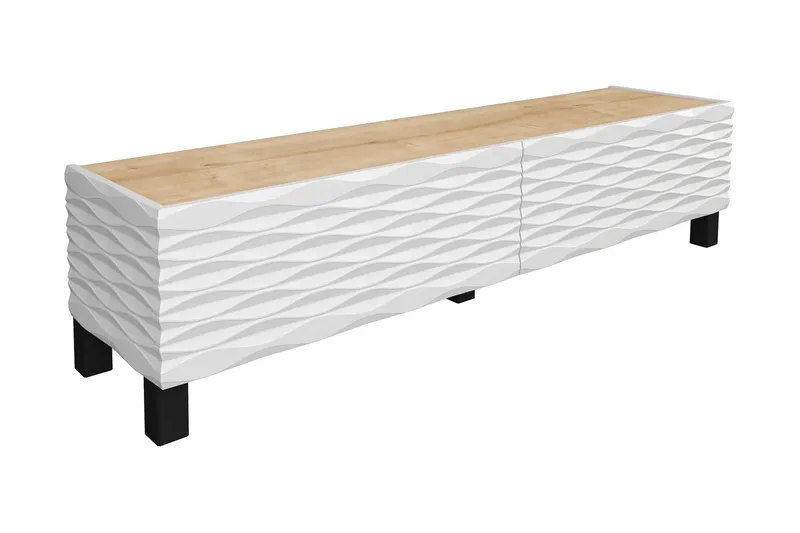 Rinorea lattiaseisova tv-taso 149,2x38 cm säilytyksellä tammi, Valkoinen