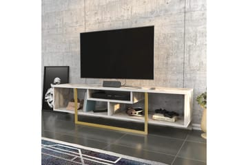 Rinorea lattiaseisova tv-taso 150 cm puinen metallirungolla ja säilytyksellä - Valkoinen - Huonekalut - TV- & Mediakalusteet - Tv taso & Mediataso