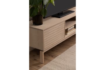 Sakie lattiaseisova tv-taso 160 cm säilytyksellä vaaleaa puuta - Vaaleanbeige - Huonekalut - TV- & Mediakalusteet - Tv taso & Mediataso