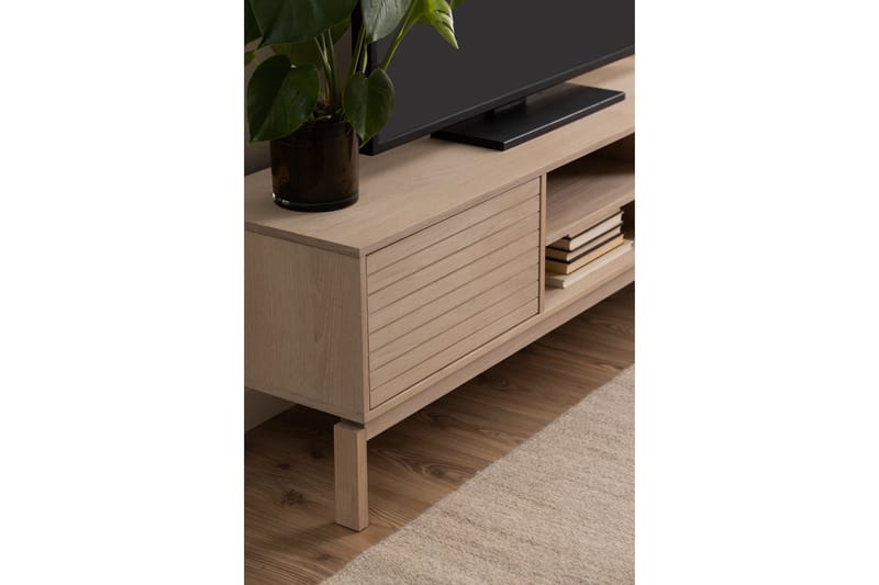 Sakie lattiaseisova tv-taso 160 cm säilytyksellä vaaleaa puuta - Vaaleanbeige - Huonekalut - TV- & Mediakalusteet - Tv taso & Mediataso
