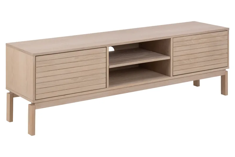 Sakie lattiaseisova tv-taso 160 cm säilytyksellä vaaleaa puuta, Vaaleanbeige