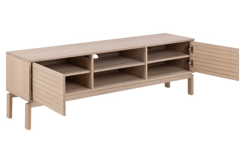 Sakie lattiaseisova tv-taso 160 cm säilytyksellä vaaleaa puuta - Vaaleanbeige - Huonekalut - TV- & Mediakalusteet - Tv taso & Mediataso
