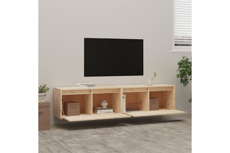 Seinäkaapit 2 kpl 80x30x35 cm täysi mänty - Ruskea - Tv taso & Mediataso