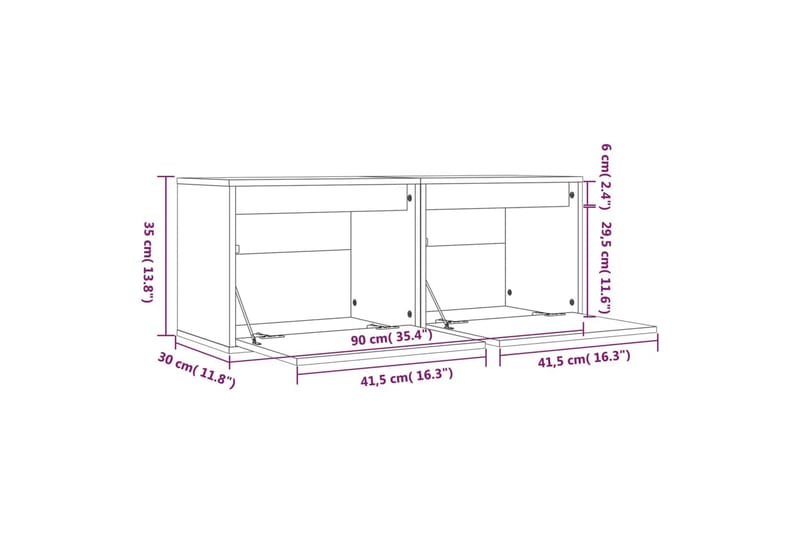 Seinäkaapit 2 kpl harmaa 45x30x35 cm täysi mänty - Harmaa - Tv taso & Mediataso