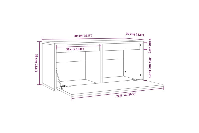 Seinäkaappi valkoinen 80x30x35 cm täysi mänty - Valkoinen - Huonekalut - TV- & Mediakalusteet - Tv taso & Mediataso